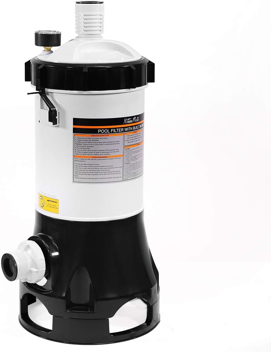 White/Black Above Ground Pool Cartridge Filter System with Built-in Pump D265888