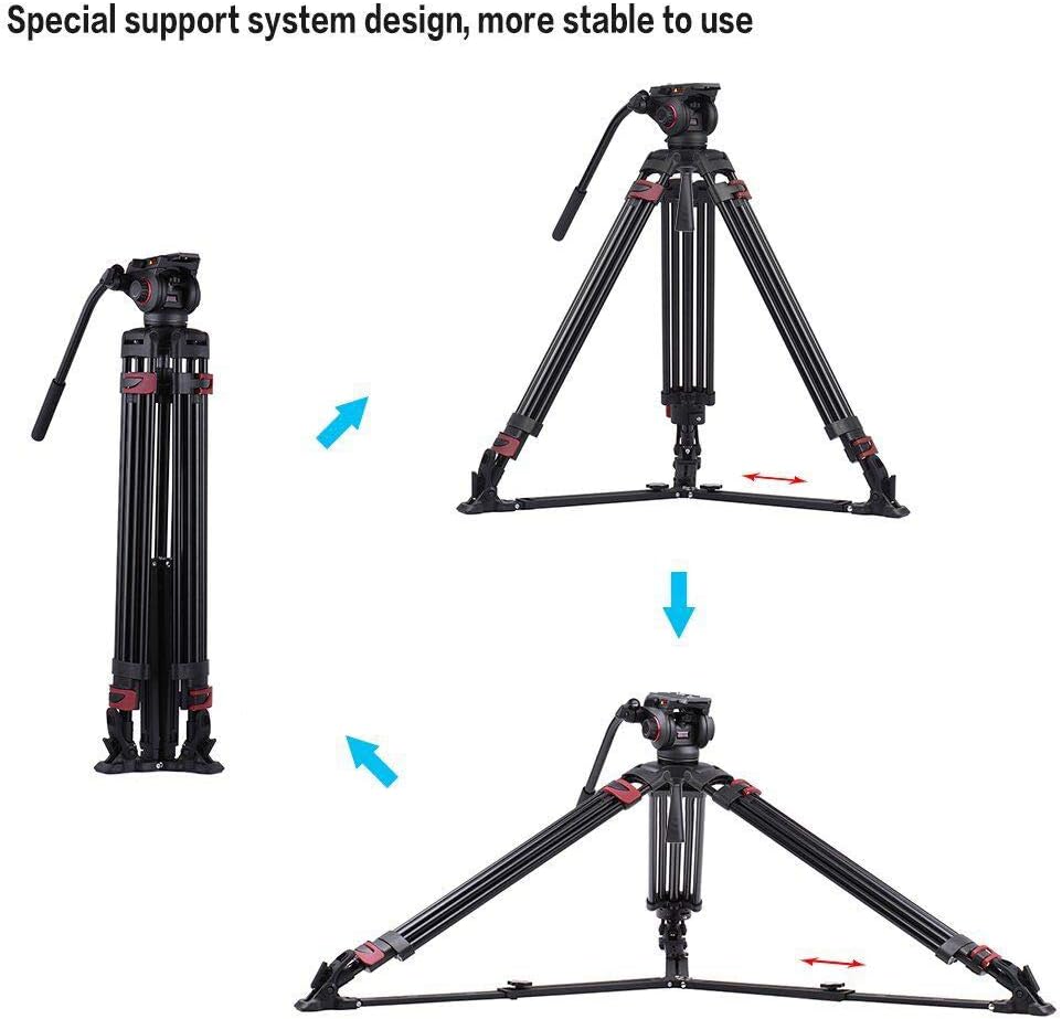 Heavy Duty Aluminum Fluid Head Video Tripod with Ground Spreader Q9196