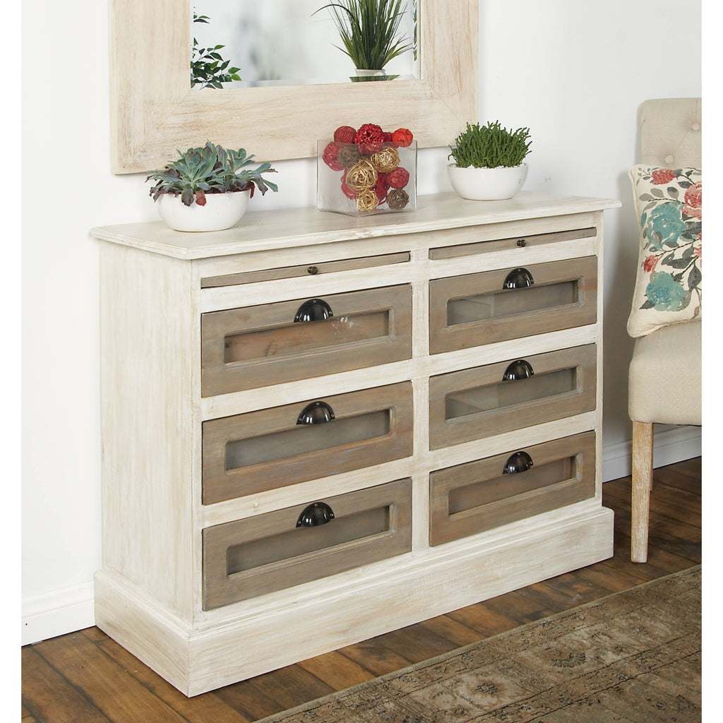White 6 Drawer Mahogany Wood and Glass Chest Cabinet H5002