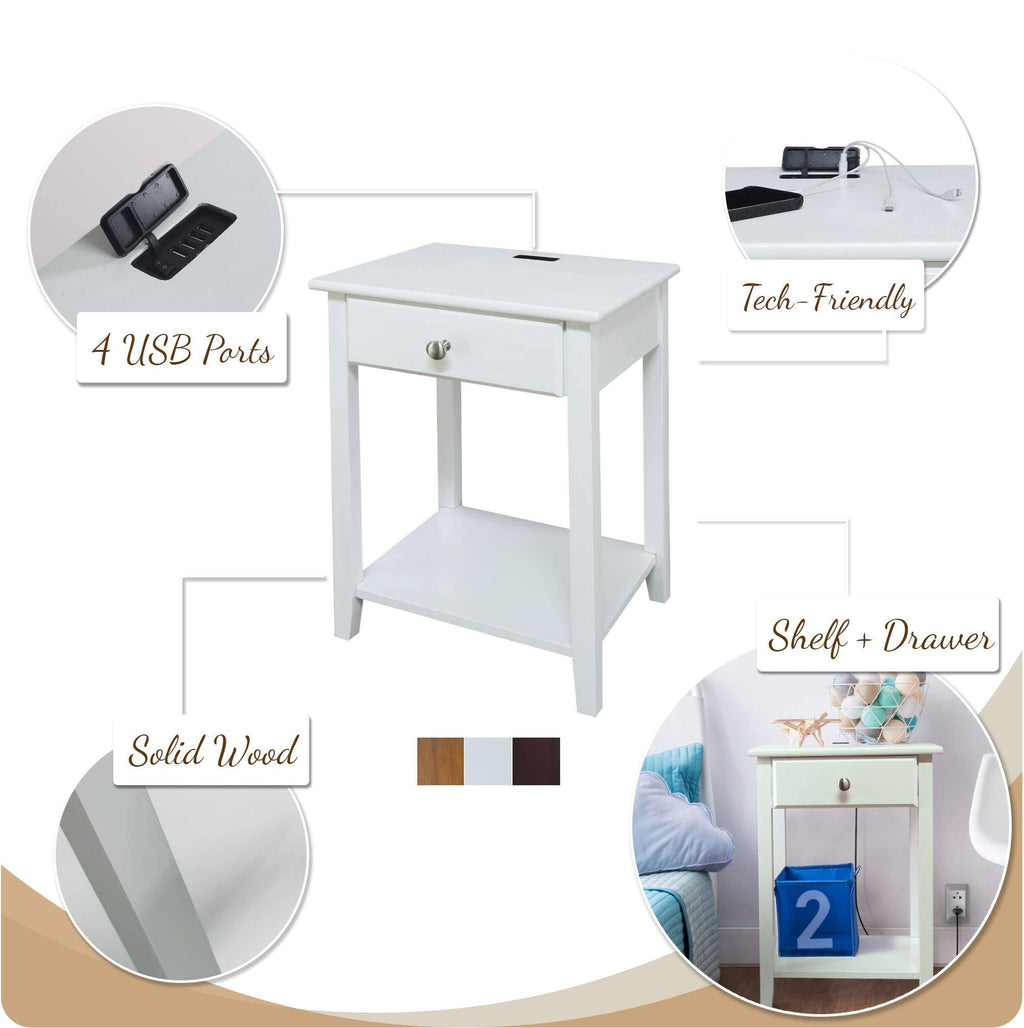 White Nightstand with USB Port R6755