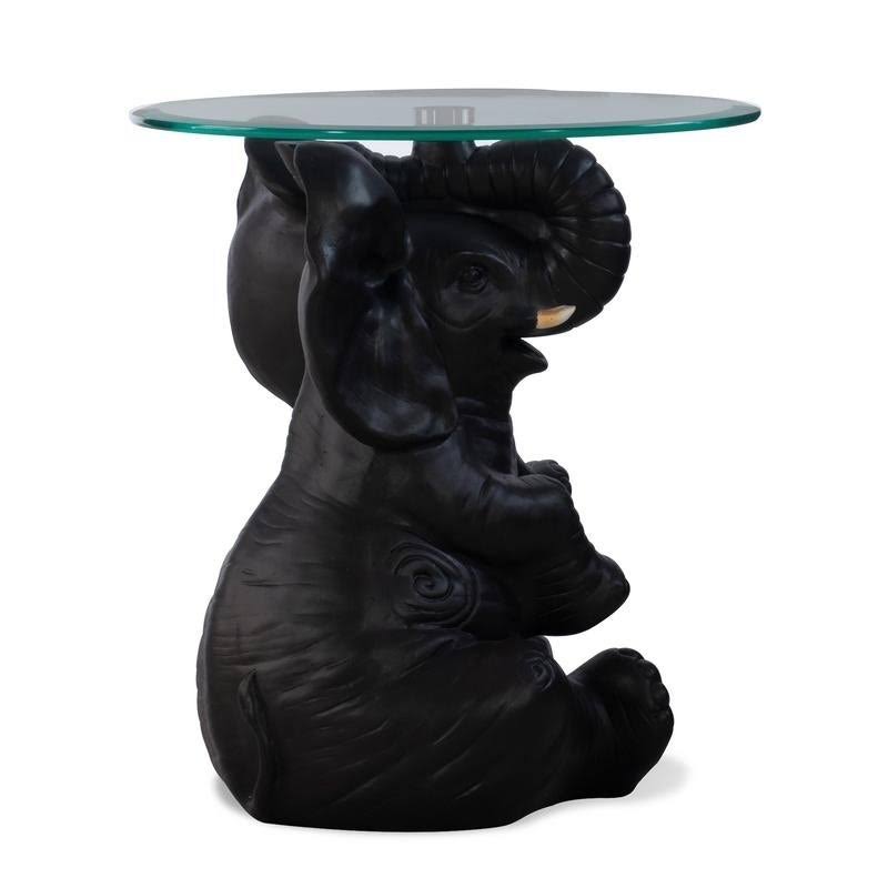 Black Resin and Glass Elephant Accent Table M5581