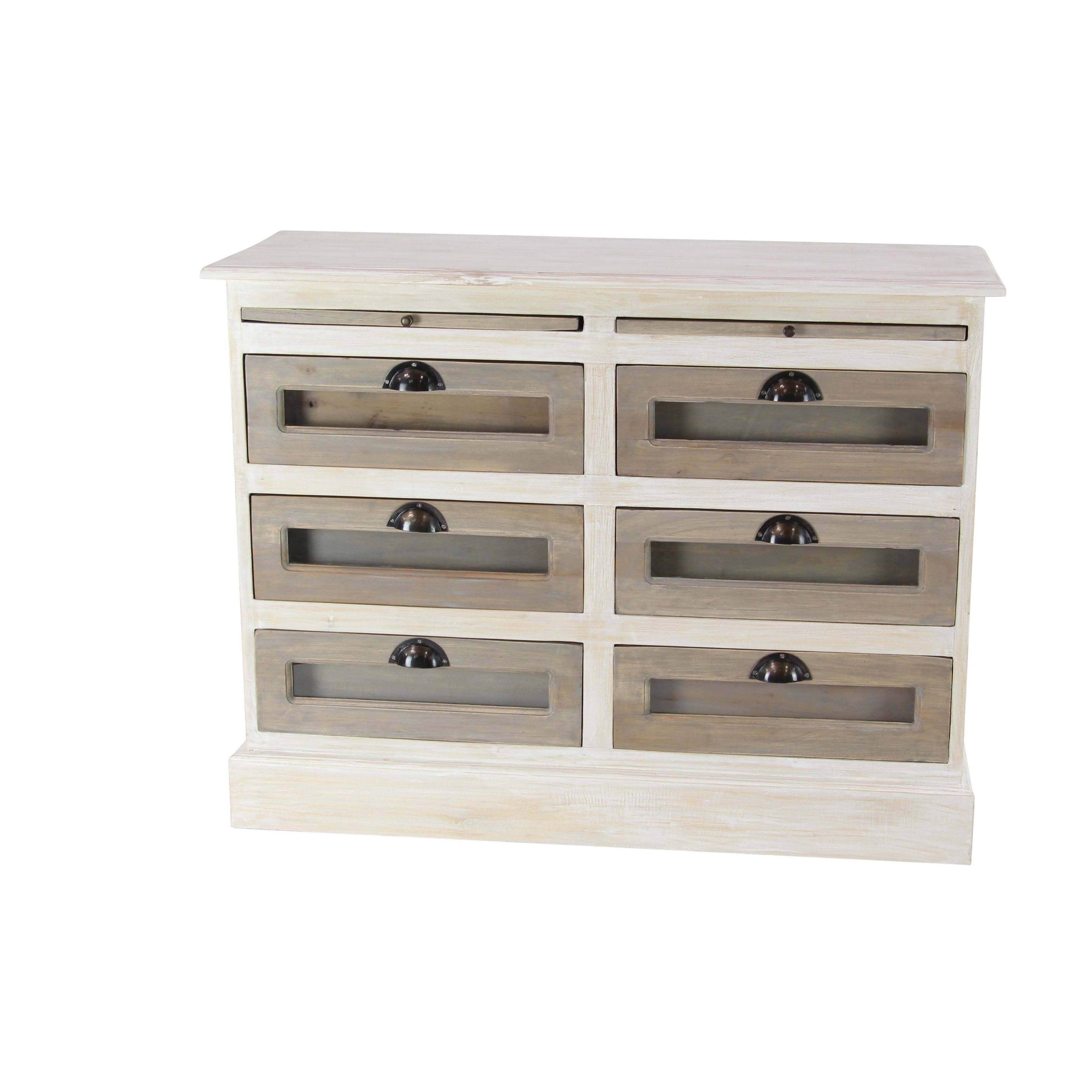 White 6 Drawer Mahogany Wood and Glass Chest Cabinet H5002