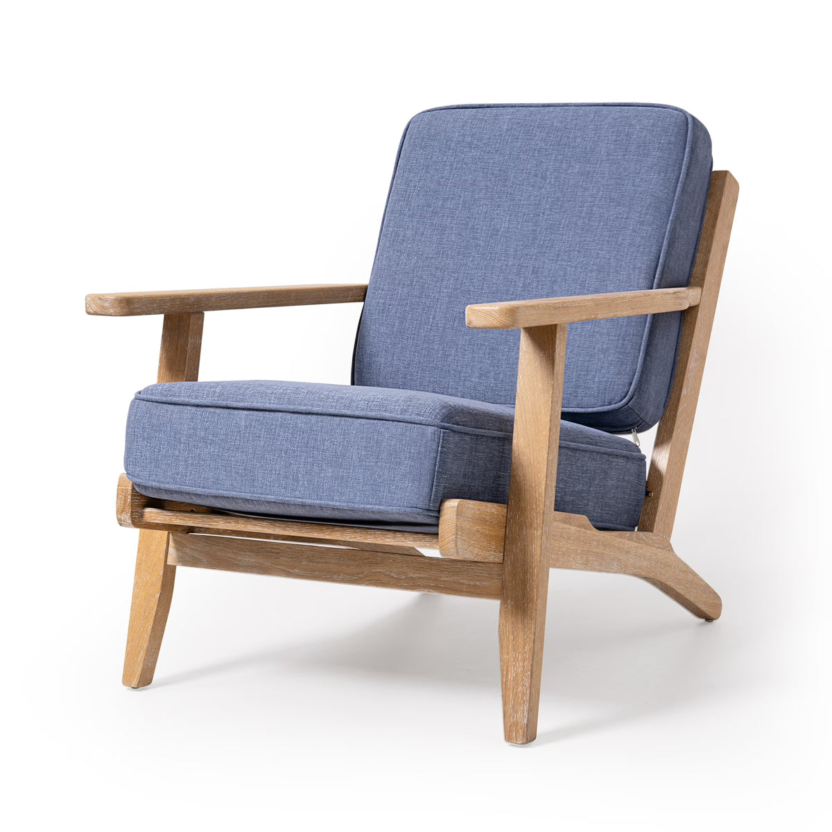 Oak Mid-Century Accent Armchair, Dark Blue U311665