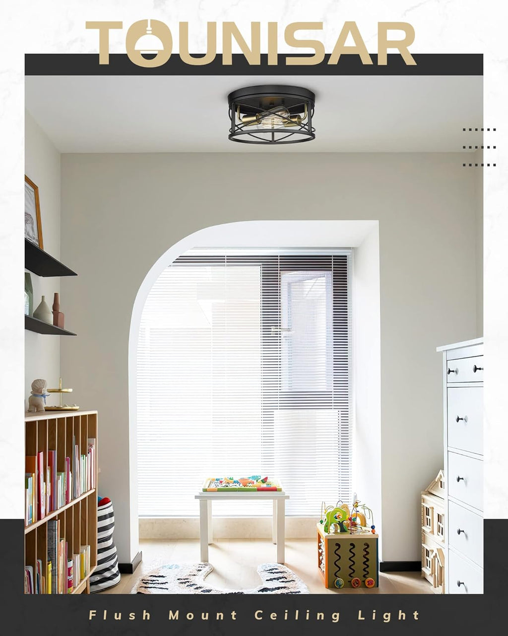 12 Inch 2-Light Farmhouse Flush Mount Ceiling Light Fixture in Matte Black and Brushed Brass C576685