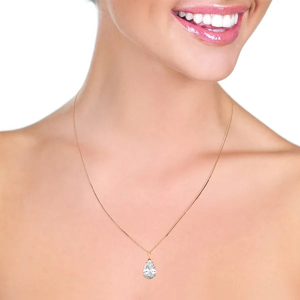 14k Rose Gold Teardrop White Topaz Pendant Necklace D9120