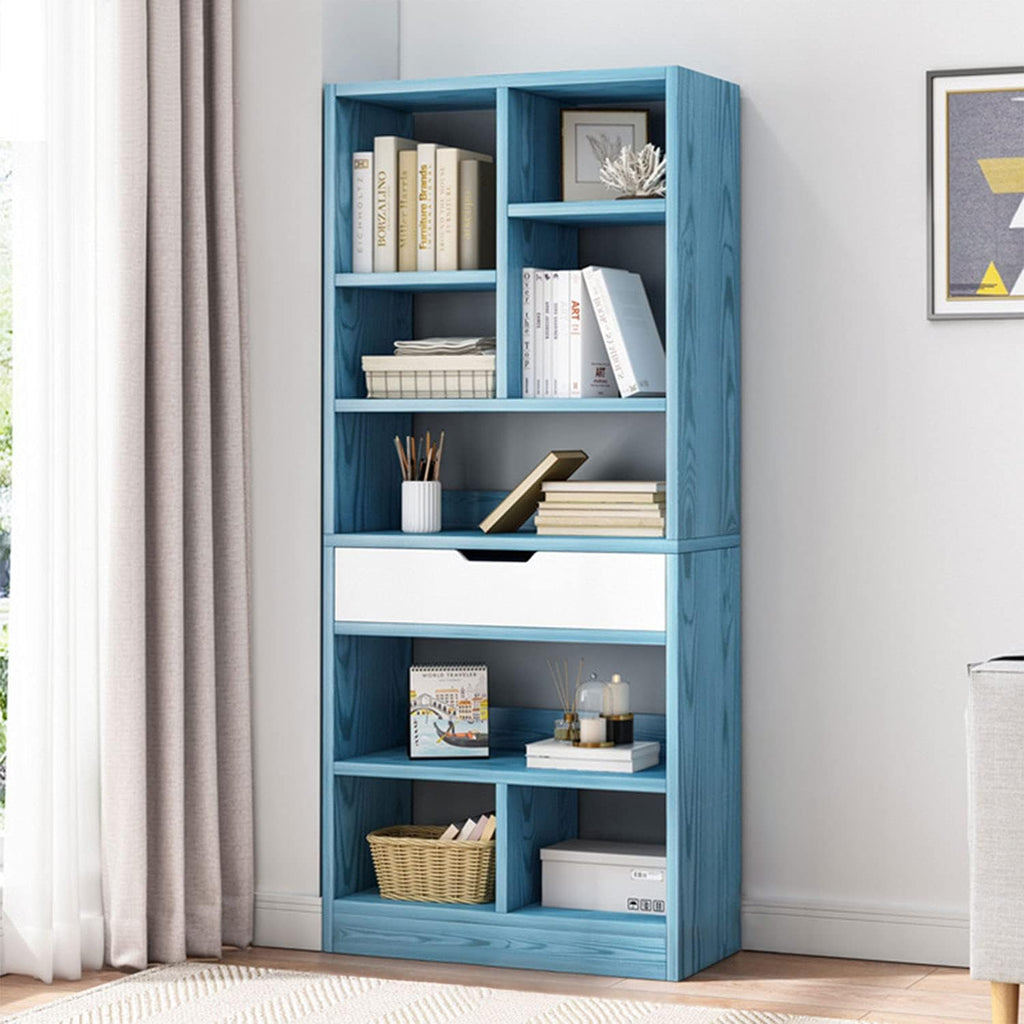 Bright Blue 8 Cubes Wooden Bookcase with Drawer V44398