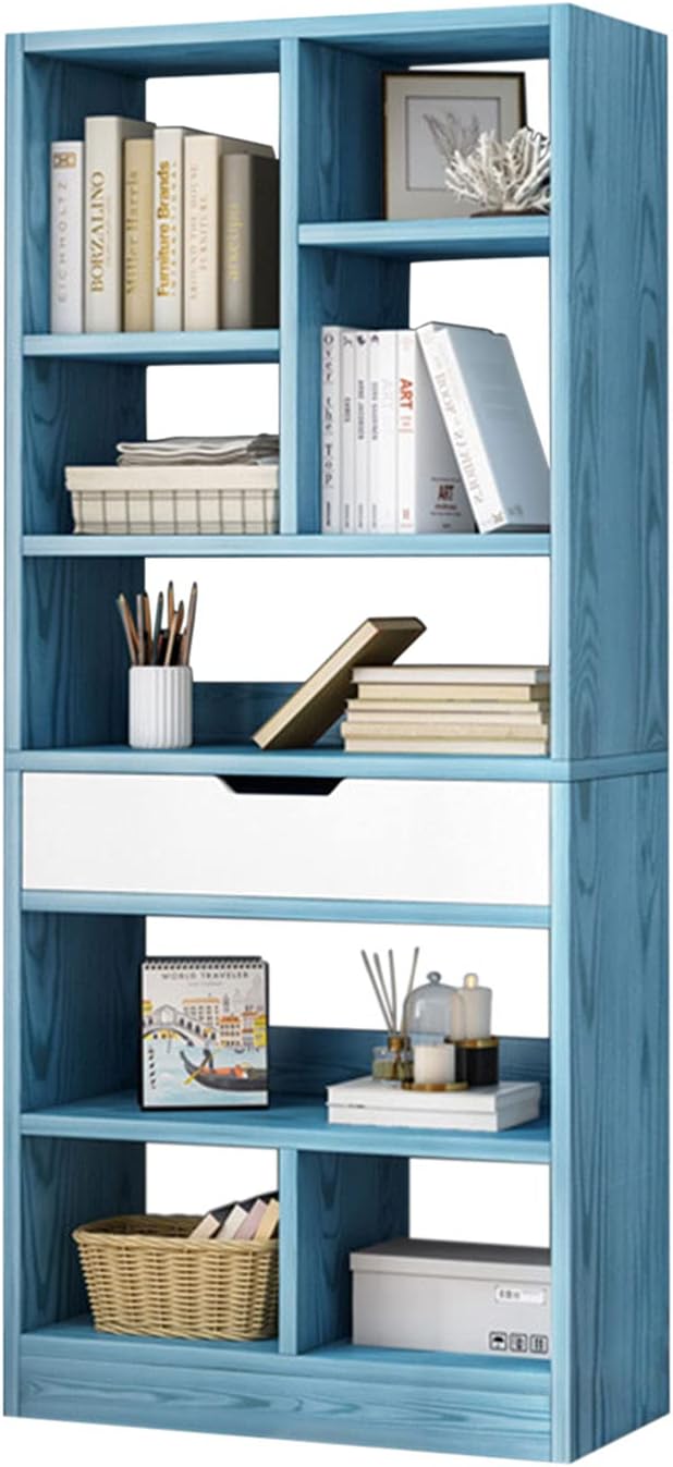 Bright Blue 8 Cubes Wooden Bookcase with Drawer V44398