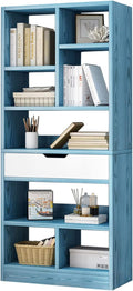 Bright Blue 8 Cubes Wooden Bookcase with Drawer V44398