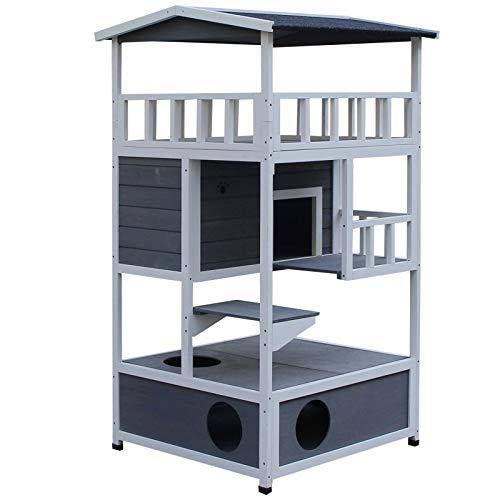 Gray Solid Wood Cat Condo with Litter Box Space J8661