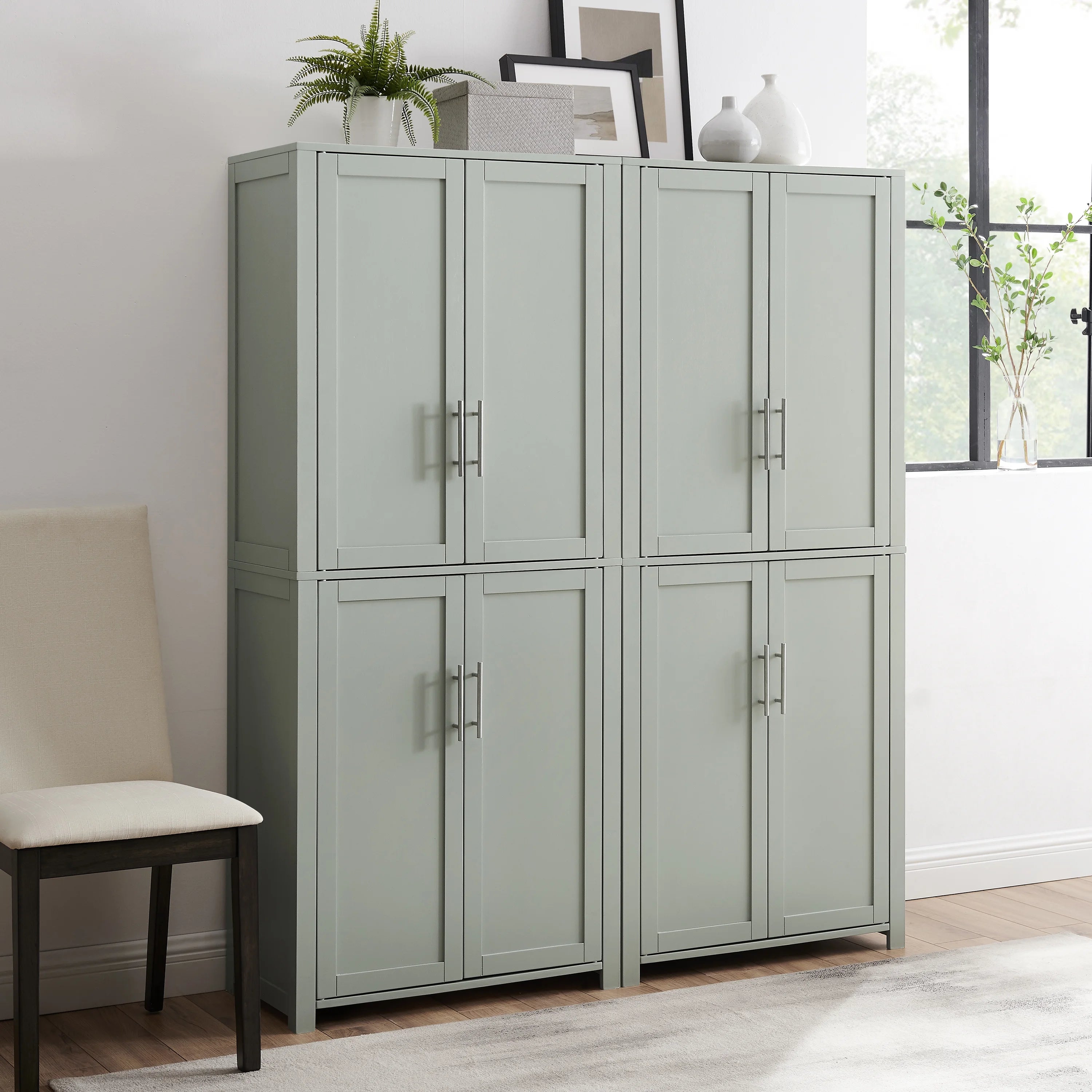 Tall Wood Pantry in Gray (Set of 2) S862