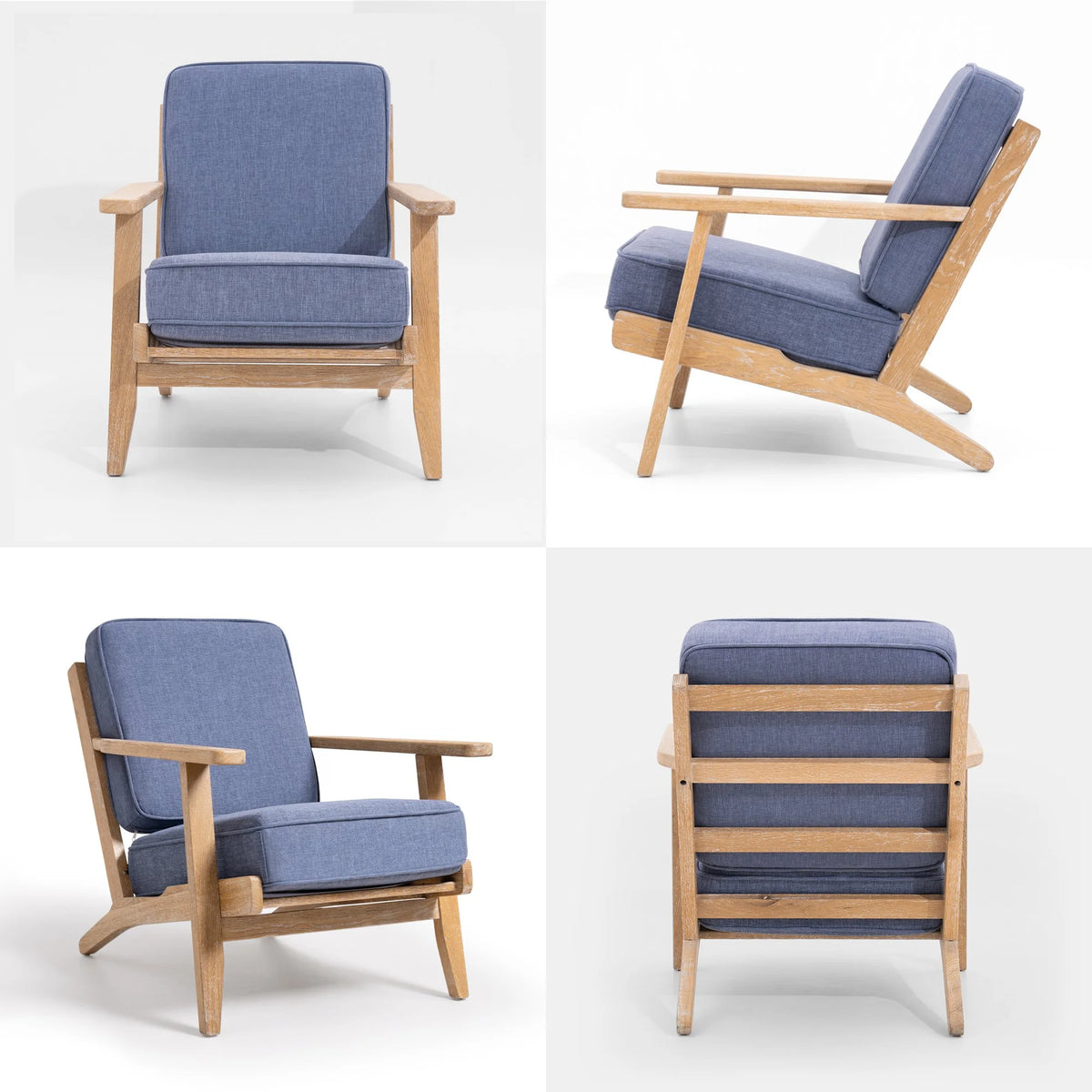 Oak Mid-Century Accent Armchair, Dark Blue U311665
