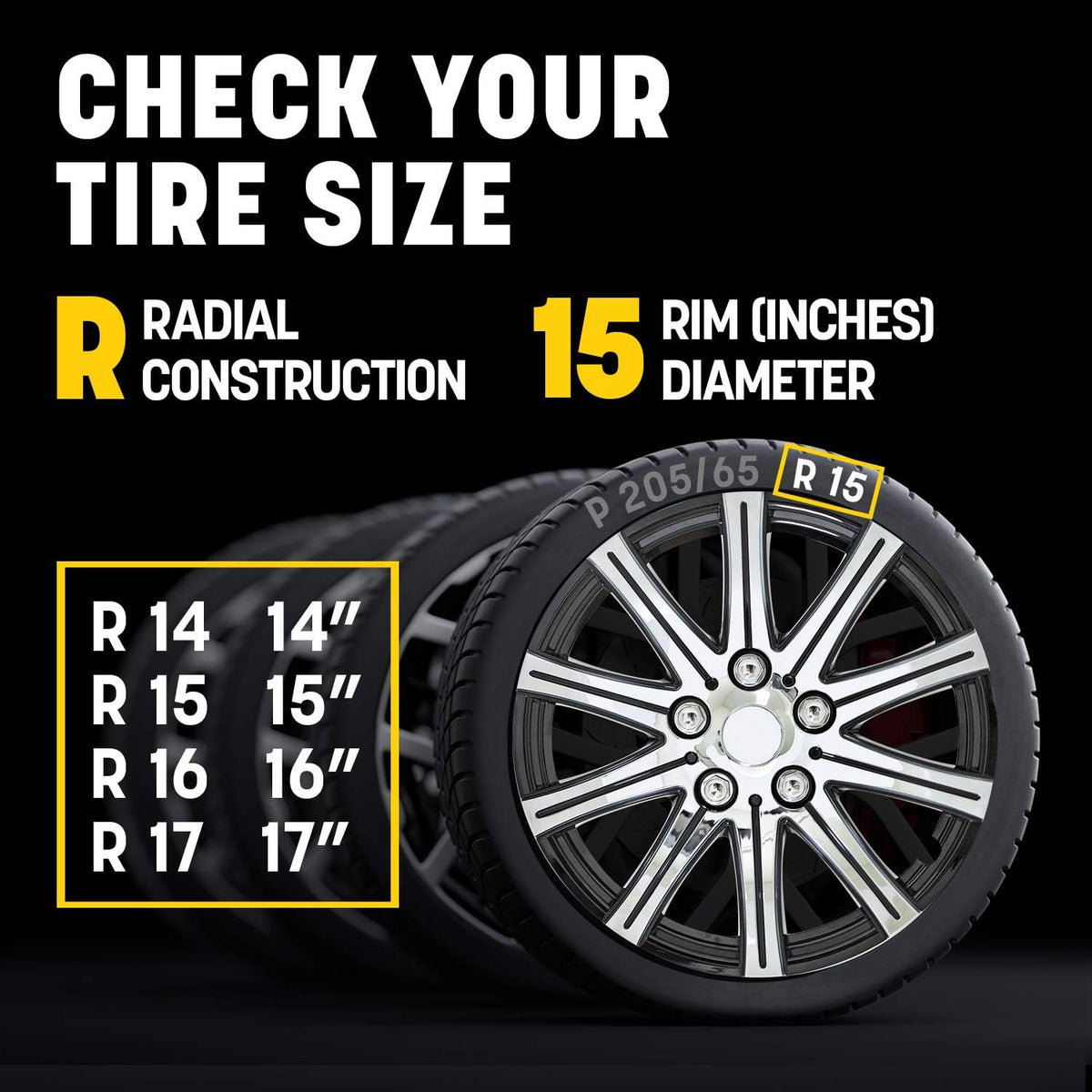 Black and Silver 10-Spoke 15 Inch Wheel Covers Set of 4 G5734