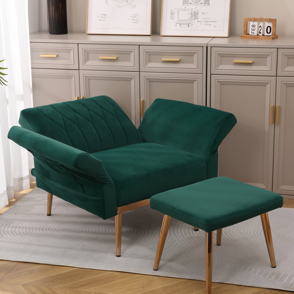Velvet Accent Chair with Ottoman Set, Gold Legs, Upholstered Single Sofa A58544