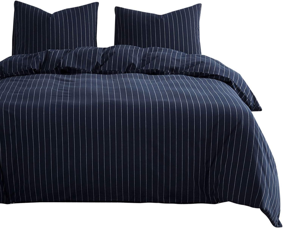 Gray Striped King Size 3pcs Washed Cotton Duvet Cover Set with Zipper Closure F599198