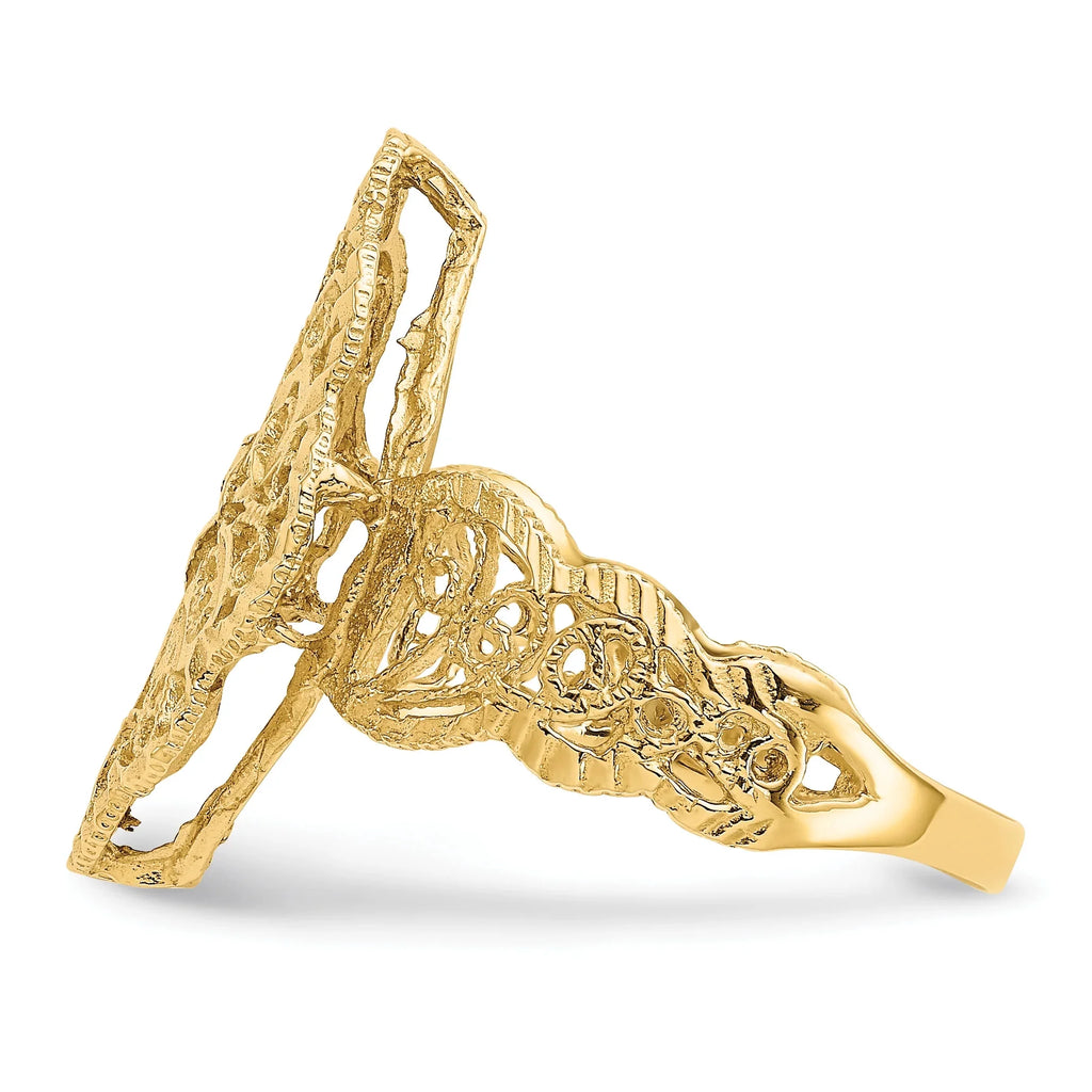 14K Yellow Gold Diamond-Cut Filigree Ring - Size 6 W55041