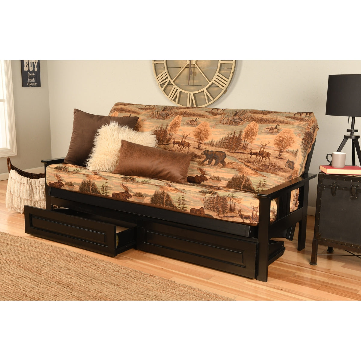 Black Sofa with Storage and Removable Mattress Cover O5757