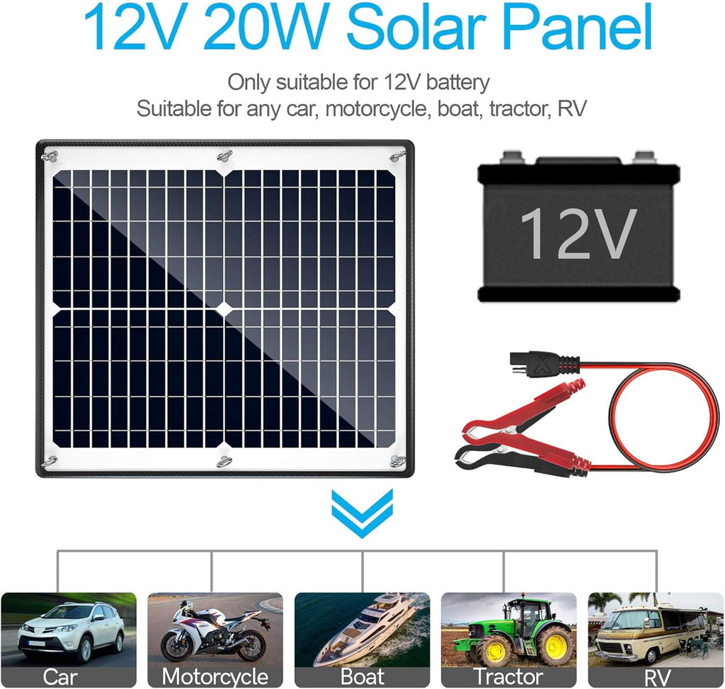 Solar Panel Kit 12V 20W Magnetic Charge Controller Waterproof Solar Battery Charger Maintainer Trickle Charger Alligator Clip R29784