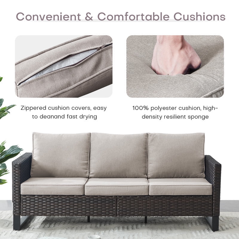 Beige 3-Seat Patio Sofa with Cushions Z707947