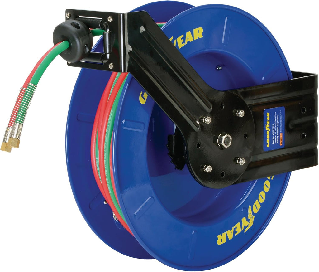 Retractable Twin Oxygen Acetylene Rubber Hose Reel, 1/4" x 50', 300PSI X448