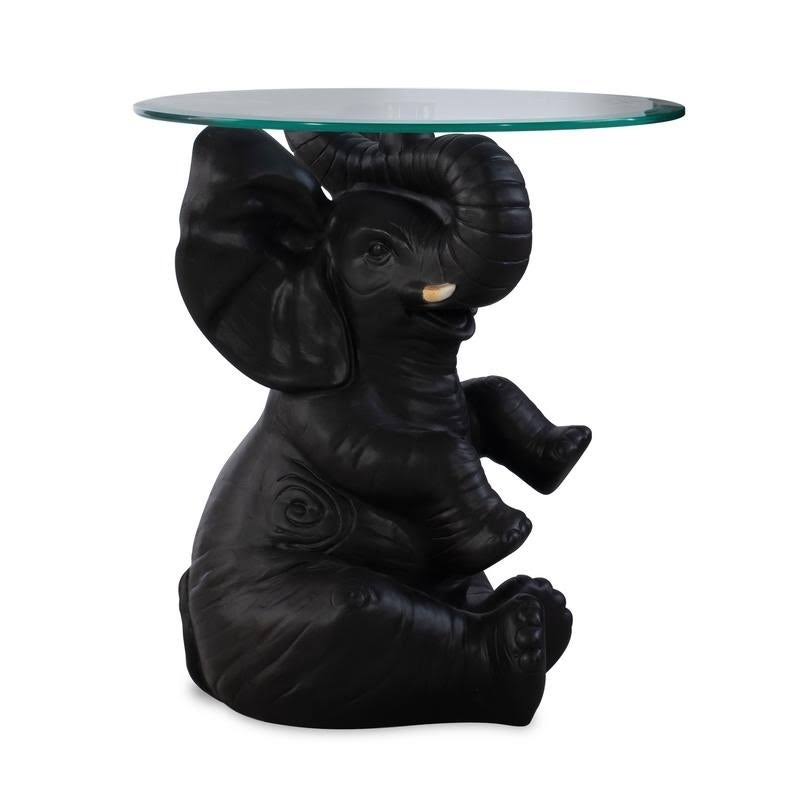 Black Resin and Glass Elephant Accent Table M5581