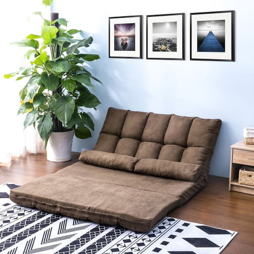Brown Adjustable Backrest Double Chaise Lounge Sofa V176