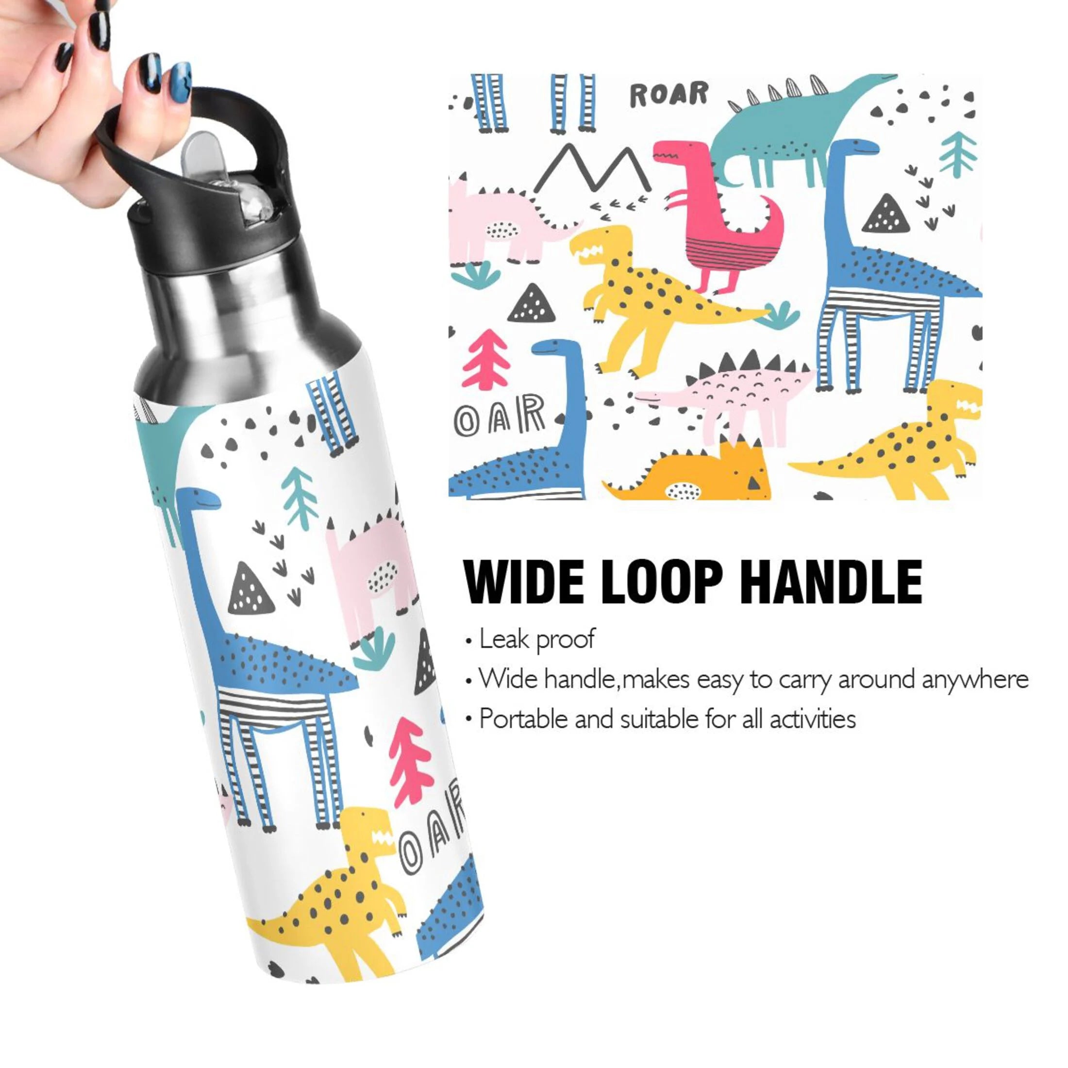 Stainless Steel Insulated Thermos Vacuum Flask Water Bottle with Straw Lid D704986
