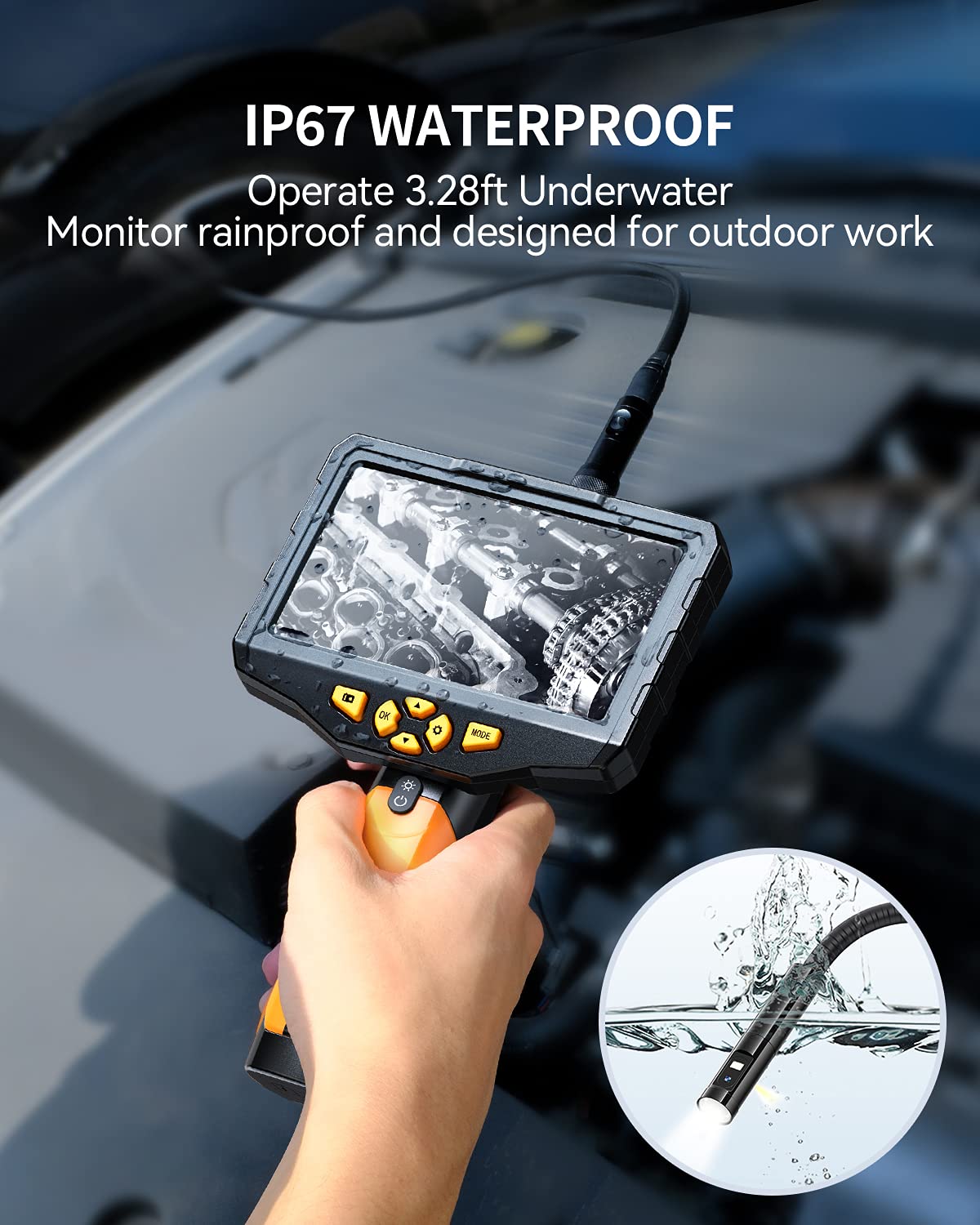 16.4ft Waterproof Flexible Borescope Inspection Camera with Light I44413