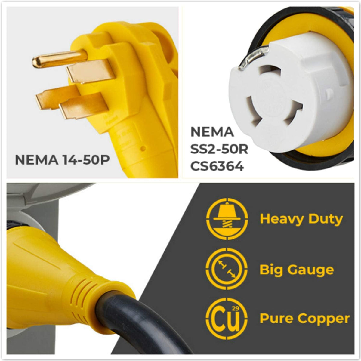 50 Amp Generator Power Extension Cord, Locking Connector, 20 Inch, Pack of 2 Z239958