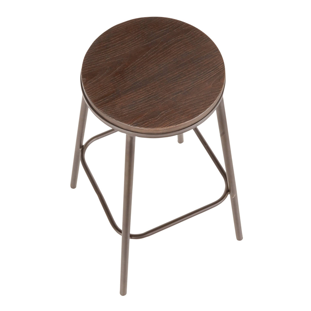 Industrial Round Bar Stool (Set of 2) Vintage White/Espresso V82799