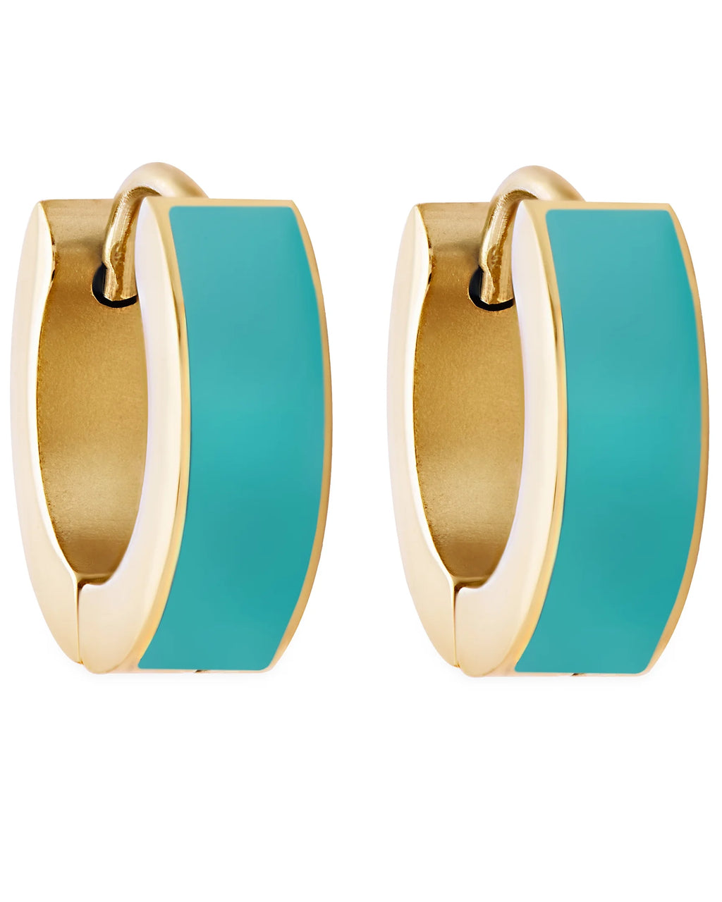 Turquoise Enamel Huggie Hoop Earrings In 18K Gold Plated Stainless Steel M310