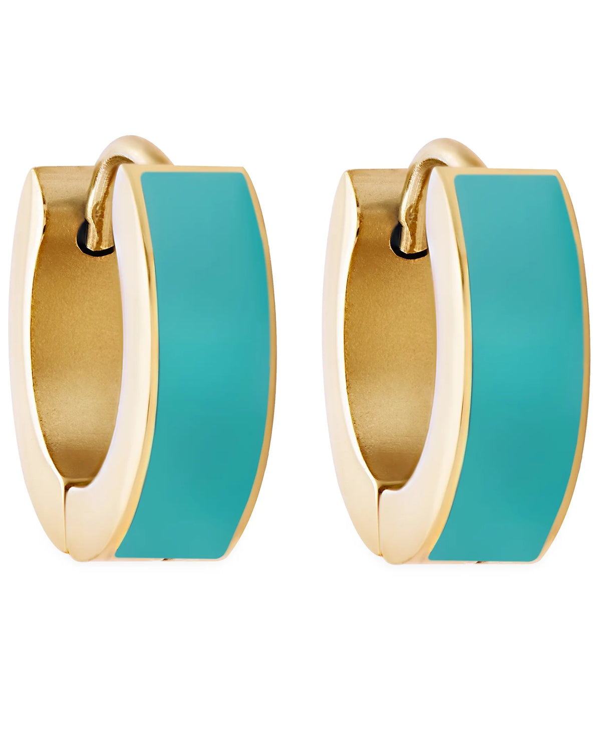 Turquoise Enamel Huggie Hoop Earrings In 18K Gold Plated Stainless Steel M310