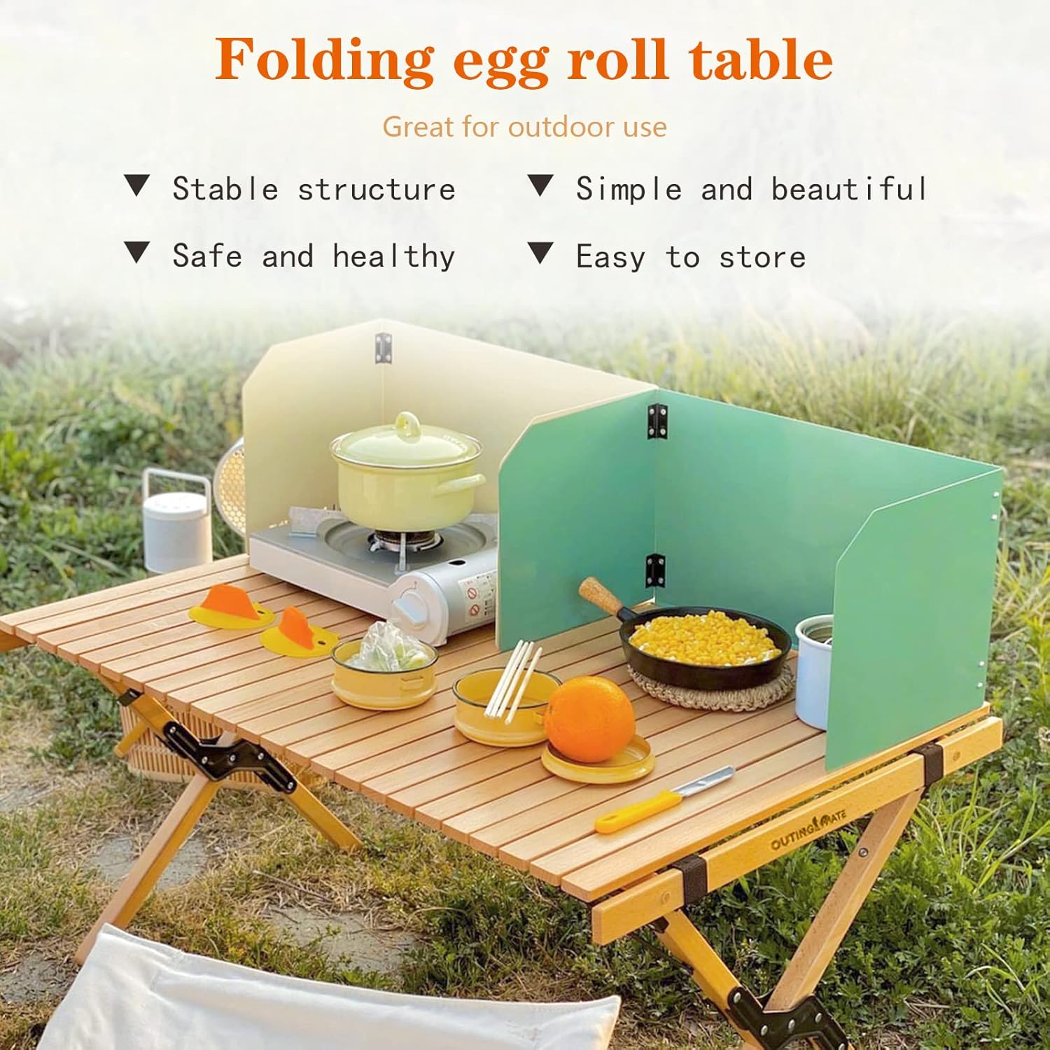 Solid Wood Folding Camping Table and Chair Set (Beech) P491136