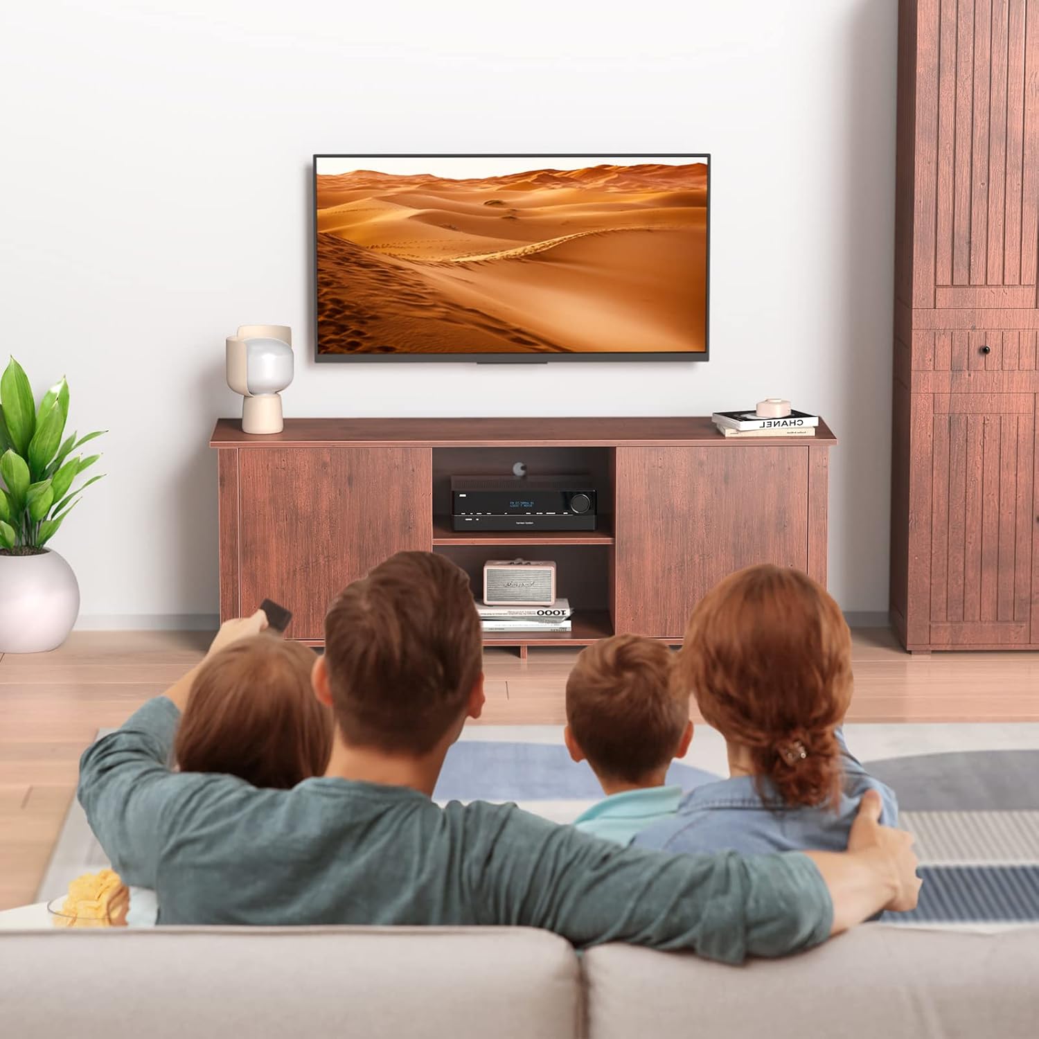 Brown Wood TV Stand with Barn Door E323320