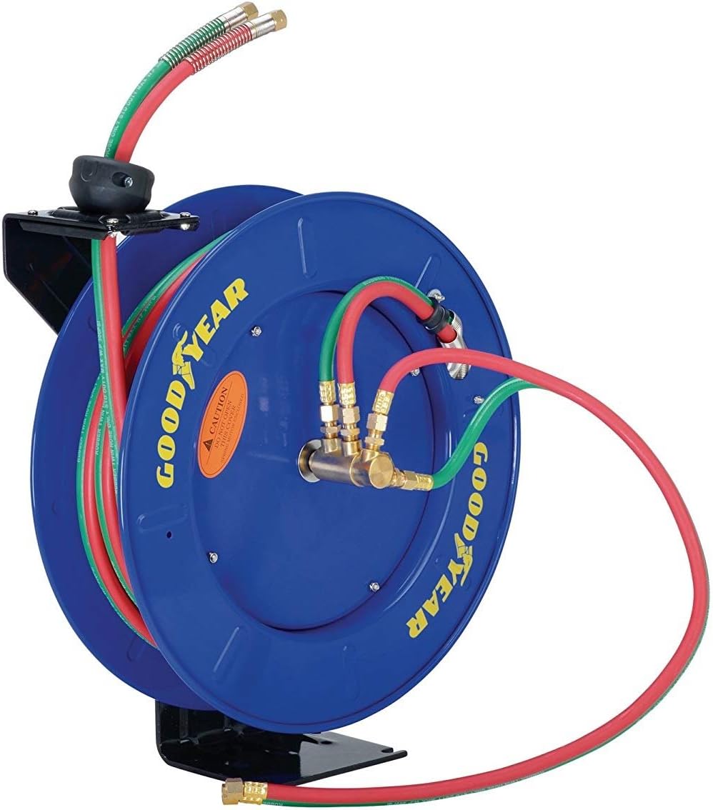 Retractable Twin Oxygen Acetylene Rubber Hose Reel, 1/4" x 50', 300PSI X448