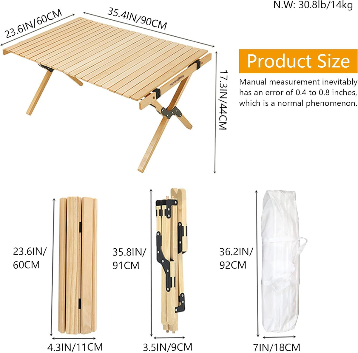Solid Wood Folding Camping Table and Chair Set (Beech) P491136