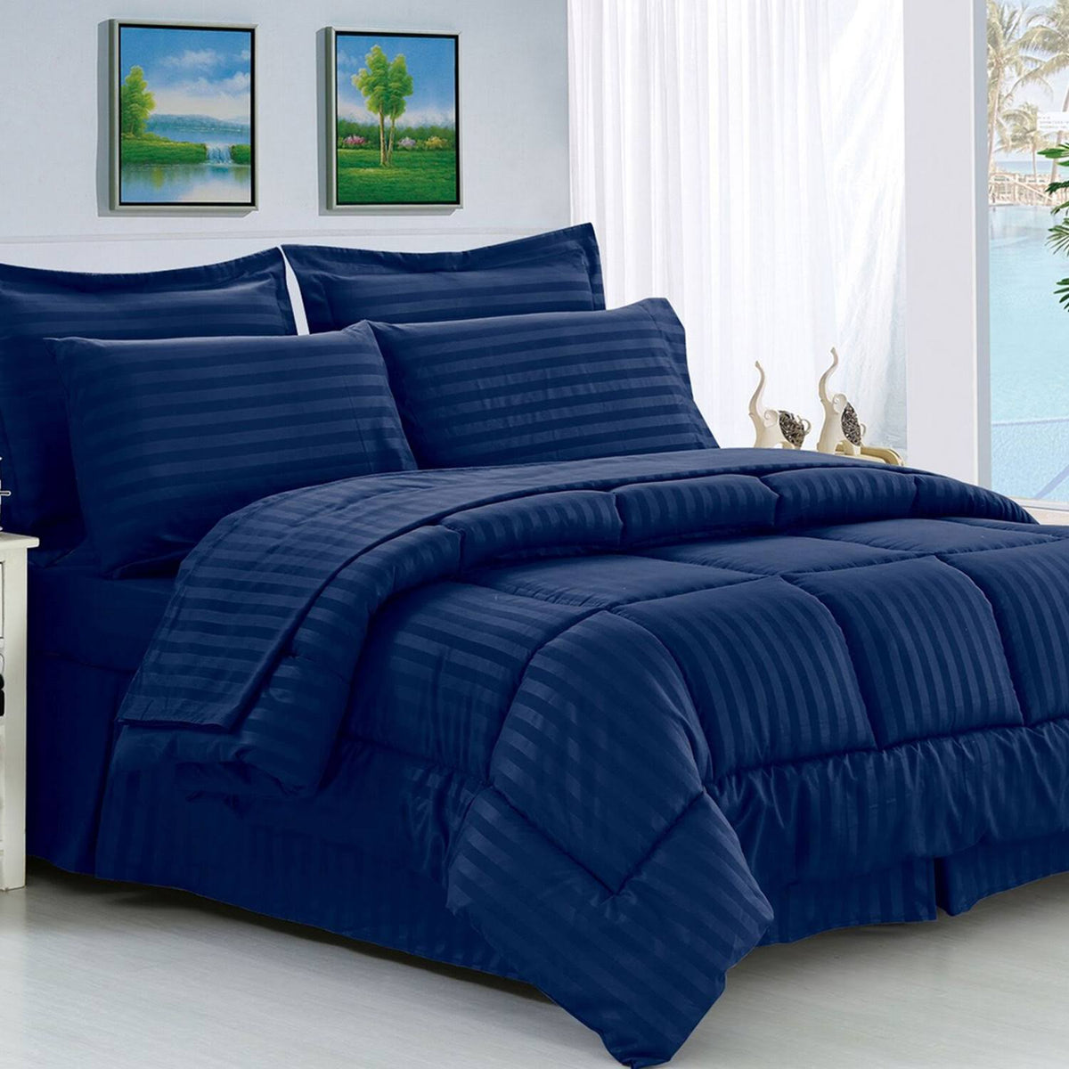 Navy Blue 8-Piece Bed-in-a-Bag Set T573
