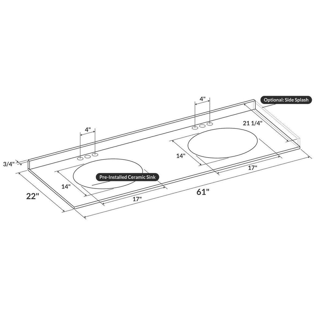 White Double Vanity Top with Backsplash V628