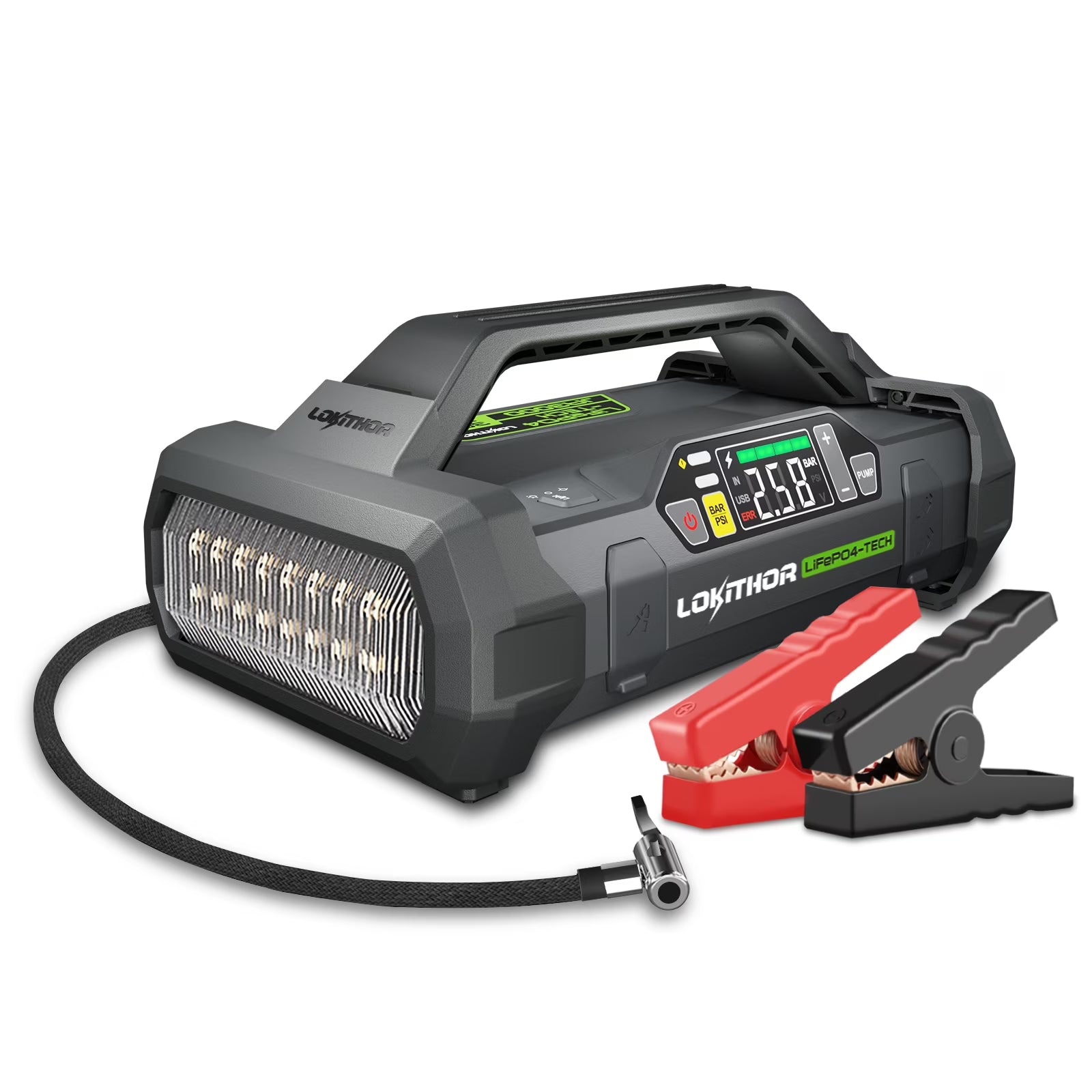 Jump Starter with Air Compressor, 3000Amp 12V Lithium Iron Phosphate Car Starter Battery, 150 PSI Tire Inflator with Digital Screen M6189