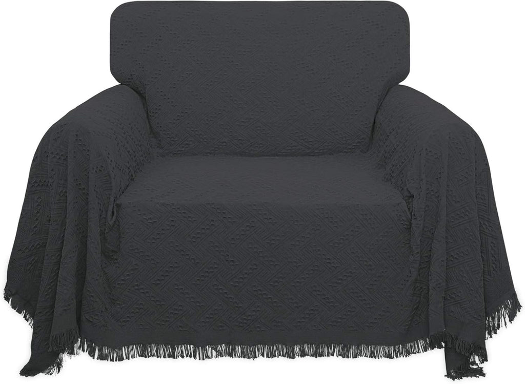 Geometrical Jacquard Sofa Cover for 3 Cushion Couch, 91x134 inch, Ivory G390814