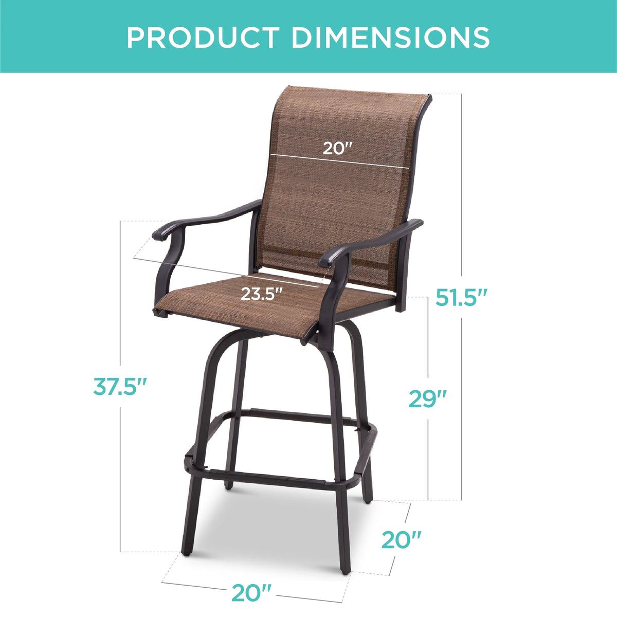 Set of 2 Outdoor Swivel Bar Stools with 360 Rotation Mesh - Brown E184516