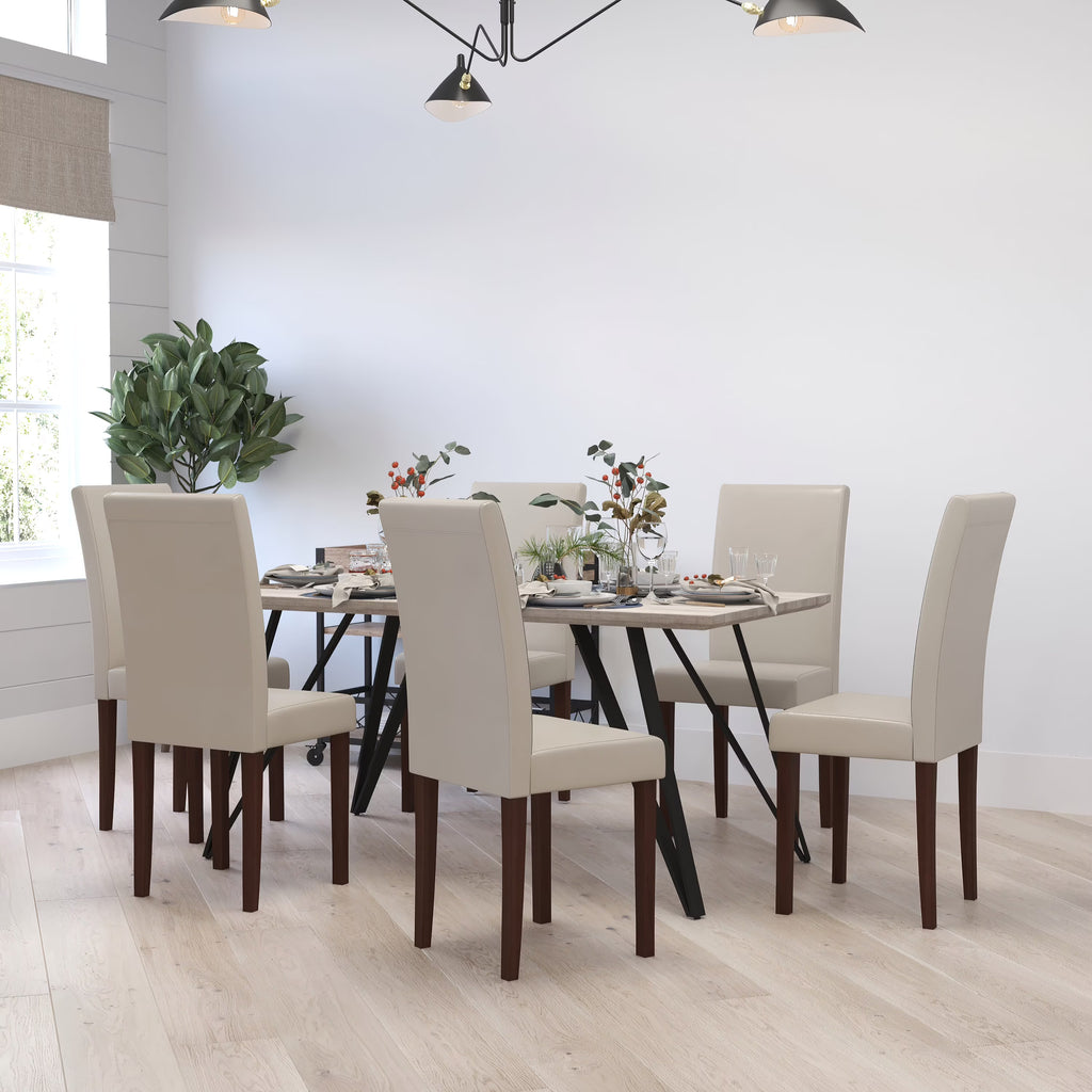 Beige Faux Leather Panel Back Parsons Dining Chair - Set of 6 H613