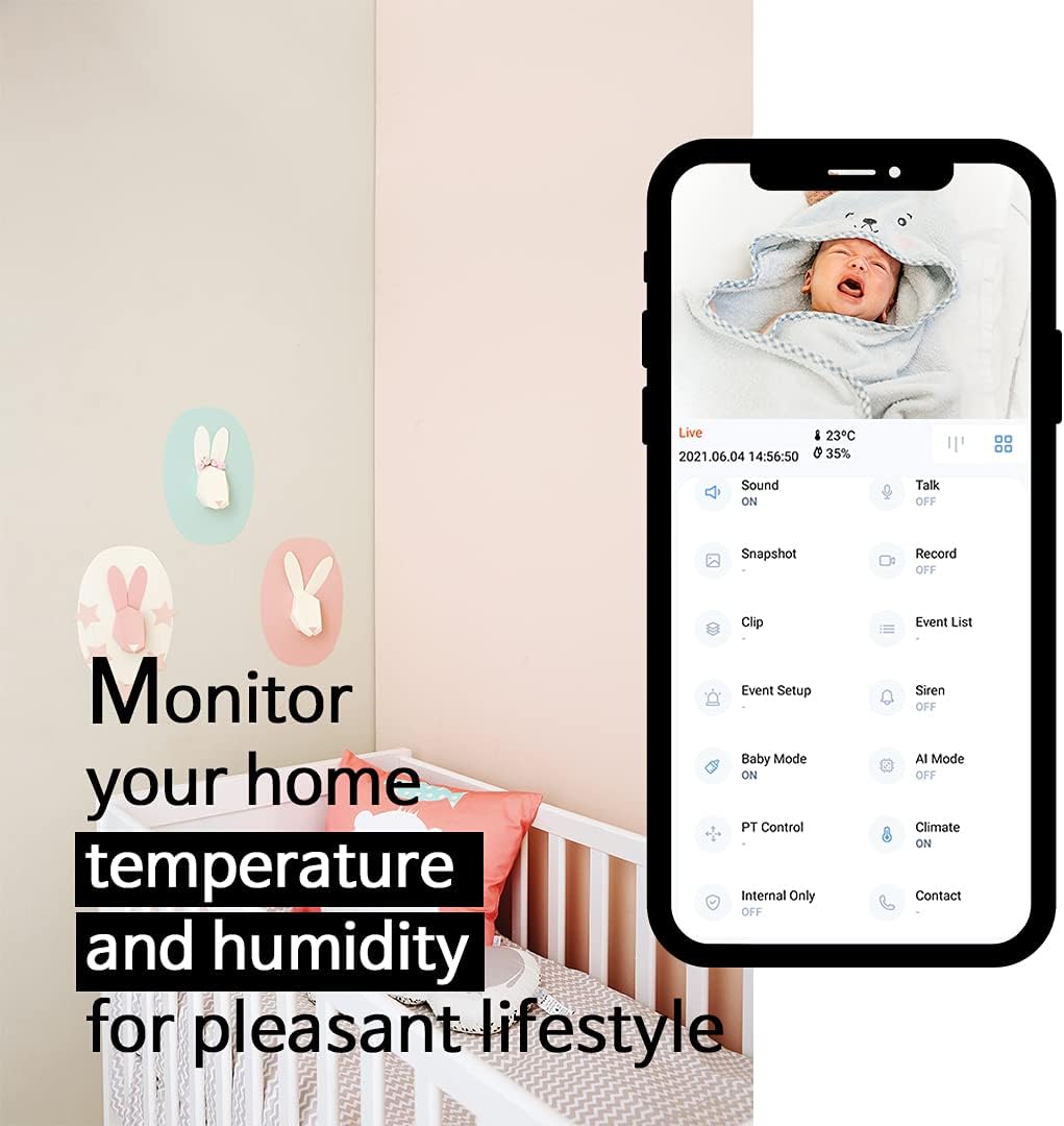 1080P Wi-Fi Smart Home Security Camera with Temperature Humidity Monitor and IR Night Vision I345385