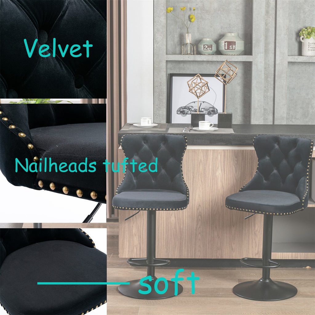 2PC Swivel Velvet Upholstered Bar Stools M931