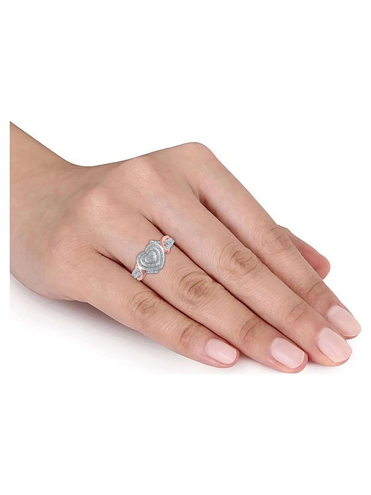 1/6 Carat T.W. Heart Shaped Double Halo Diamond Composite Ring in Sterling Silver with 14K Rose Gold Plating, Size 6 Y366301