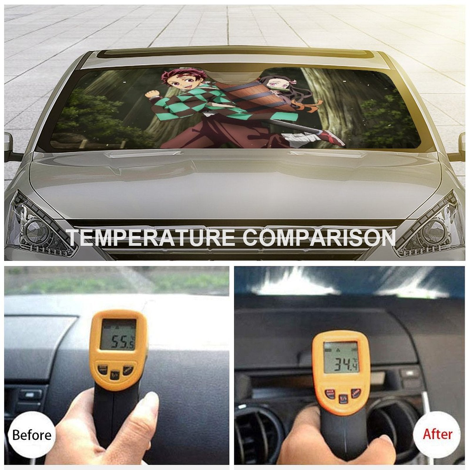 Demon Slayer Tanjiro Nezuko Foldable Reflective Sun Visor Front Window Cover I1094