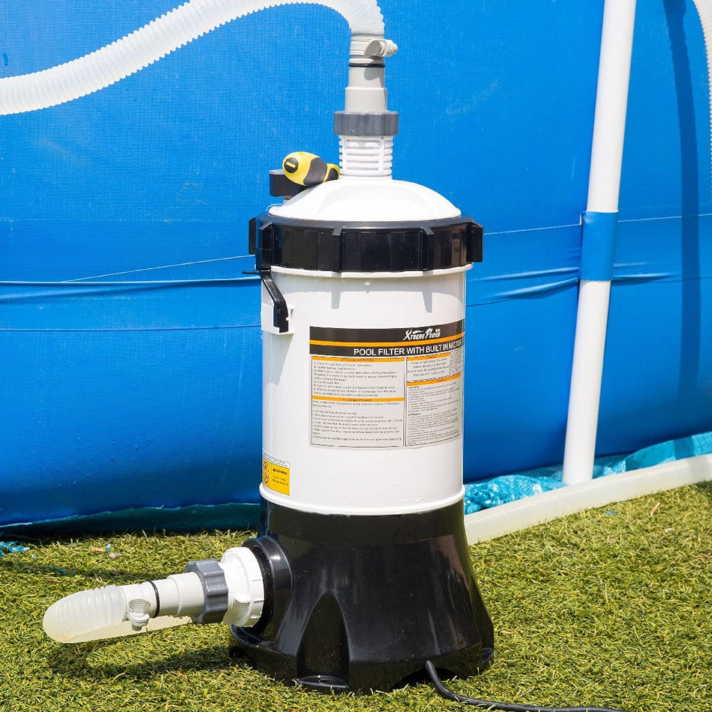 White/Black Above Ground Pool Cartridge Filter System with Built-in Pump D265888