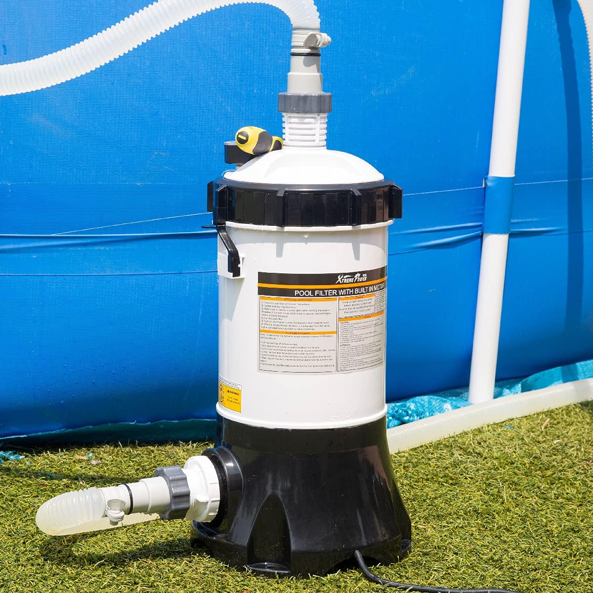 White/Black Above Ground Pool Cartridge Filter System with Built-in Pump D265888