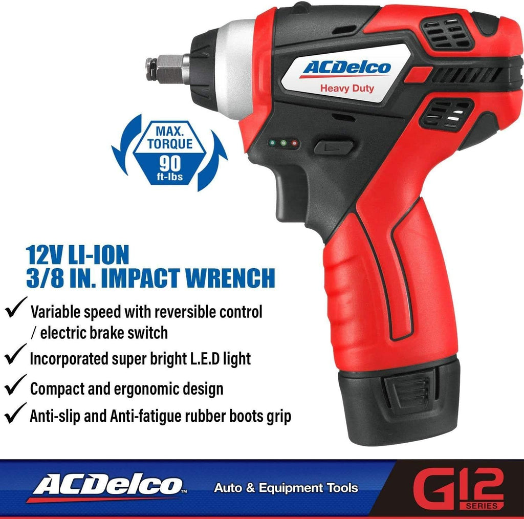 12V Cordless Li-ion 3/8” Impact Wrench Tool Kit with 2 Batteries C5896