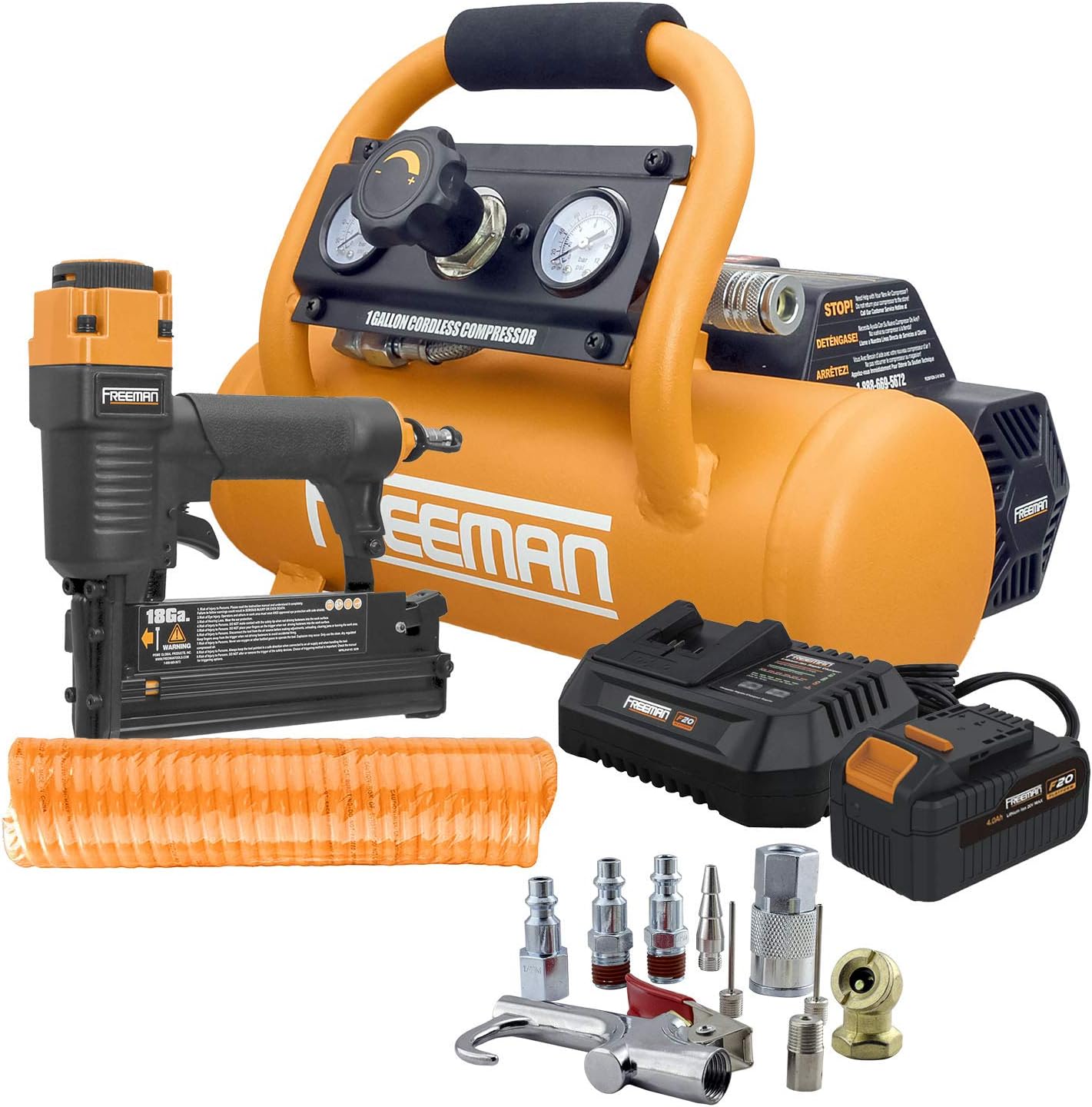 Cordless Air Compressor 1 Gallon 20 Volt with 3-in-1 Pneumatic Finish Nailer and Stapler G4642