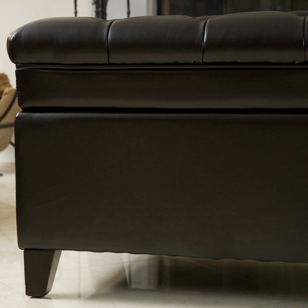 Espresso Bonded Leather Tufted Storage Ottoman Bench F6853